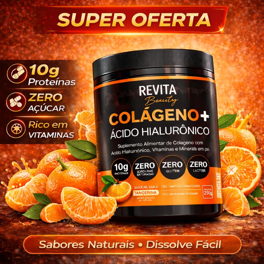 Colágeno com Ácido Hialurônico 250g Revita Beauty Zero Açúcar e Verisol - Mega Oferta + Frete Grátis