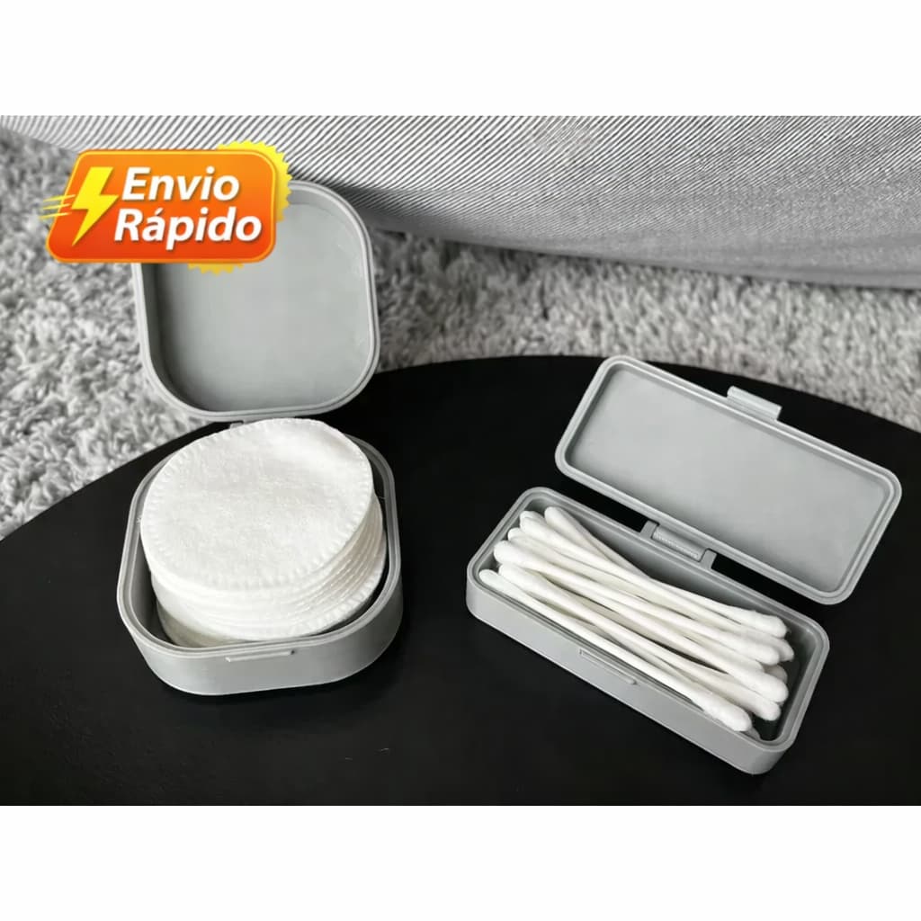 Kit Porta Algodão e Cotonetes para Banheiro – Estojo Pequeno e Prático