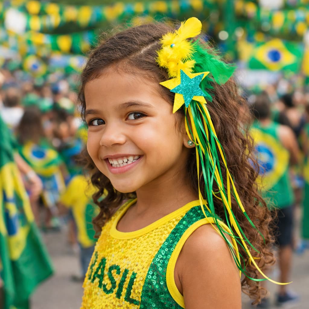 Presilha Brasil com Penas, Fitas e Paetês / Verde Amarelo / Festa Copa Carnaval 1 ou 3 unidades