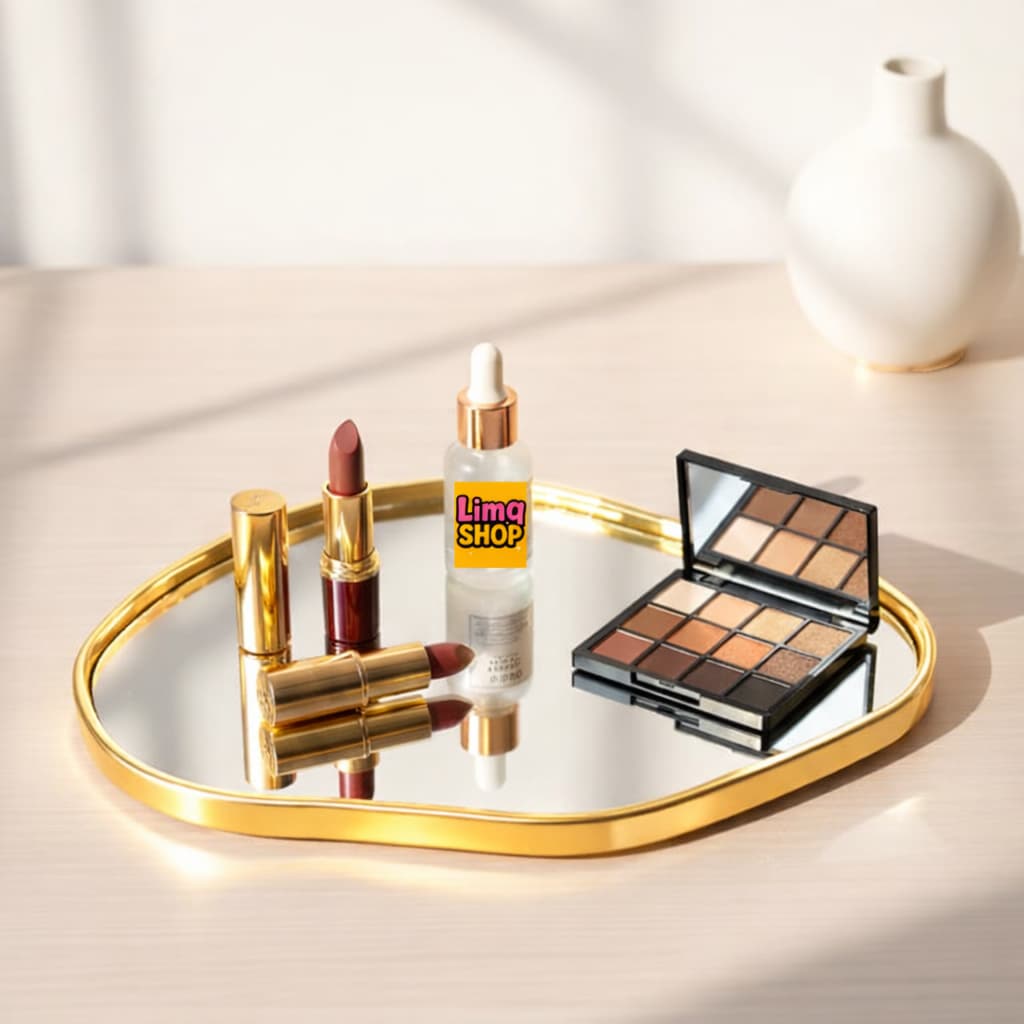 BANDEJA DECORATIVA ESPELHADA PARA BANHEIRO SALA RECEPÇÃO COZINHA MAQUIAGEM MULTIUSO COR DOURADA E PRETA