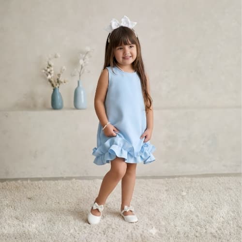 Vestidos Liso Sem Mangas com Babados