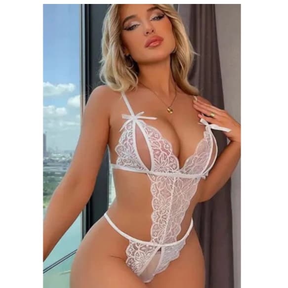 Body Rendado Lingerie Sensual Feminina Marido Apressado Alça Regulável Sexy