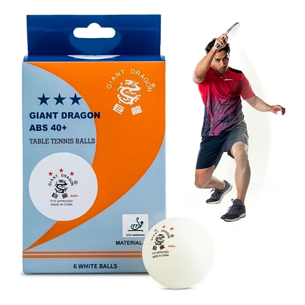 Kit 6 Bolas Tênis De Mesa 40+ 3 Estrelas Ittf Giant Dragon Branco