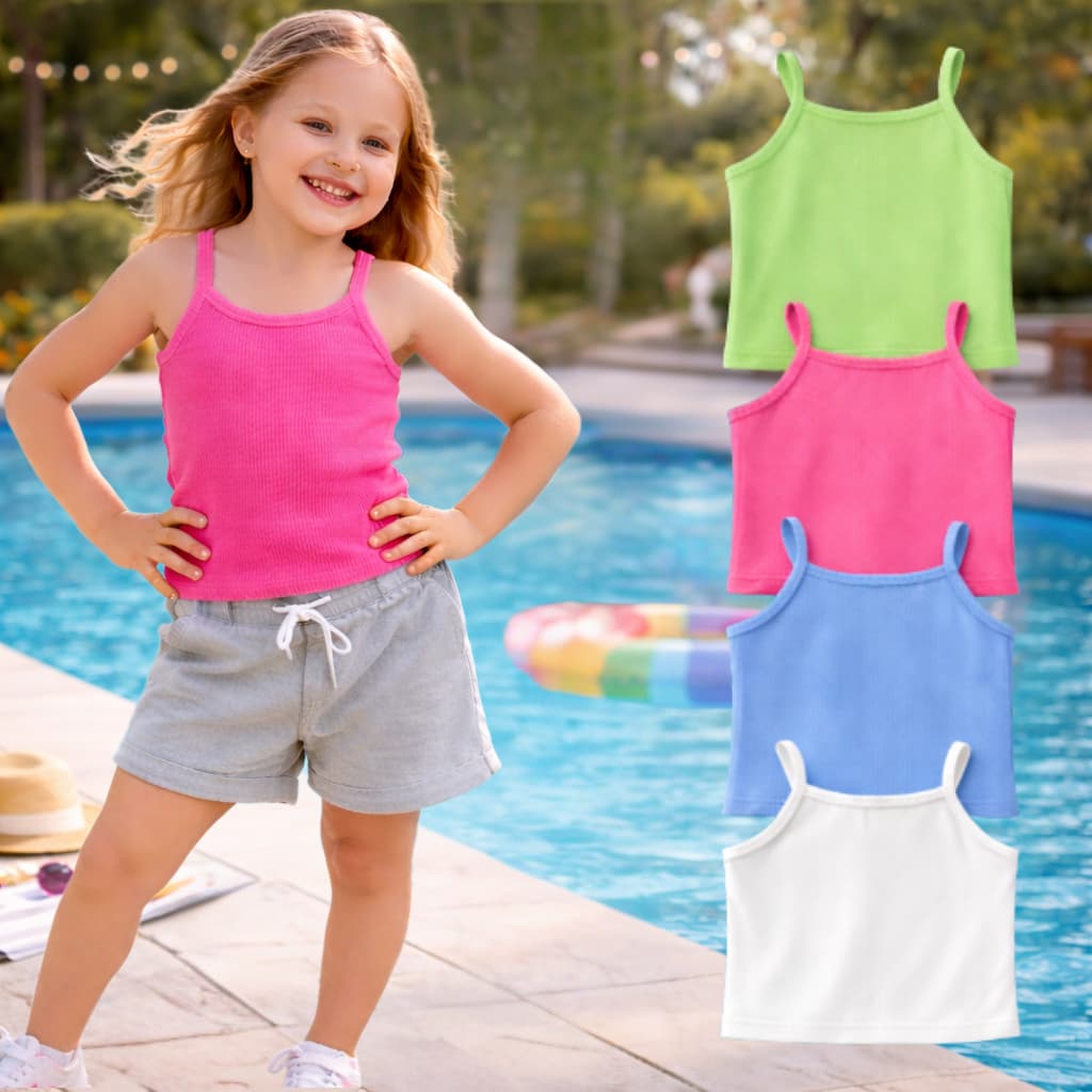 Kit 4 Regata Menina Ribana Canelada Infantil Juvenil Blusa Alcinha