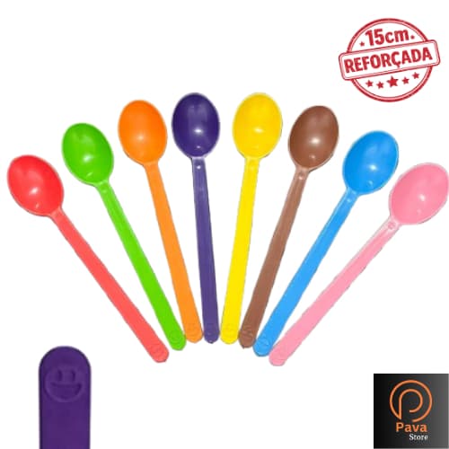 KIT 100 a 400 Colher 15cm Varias cores Emoji Reforçadas – Açaí, Sobremesa, Festa e Sorvete