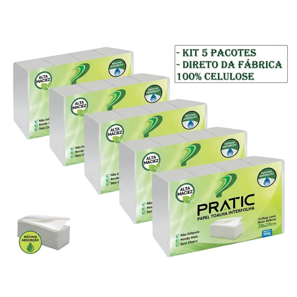 5 Pacotes Papel Toalha Interfolha Branco Luxo Banheiro Kit 5000 Folhas