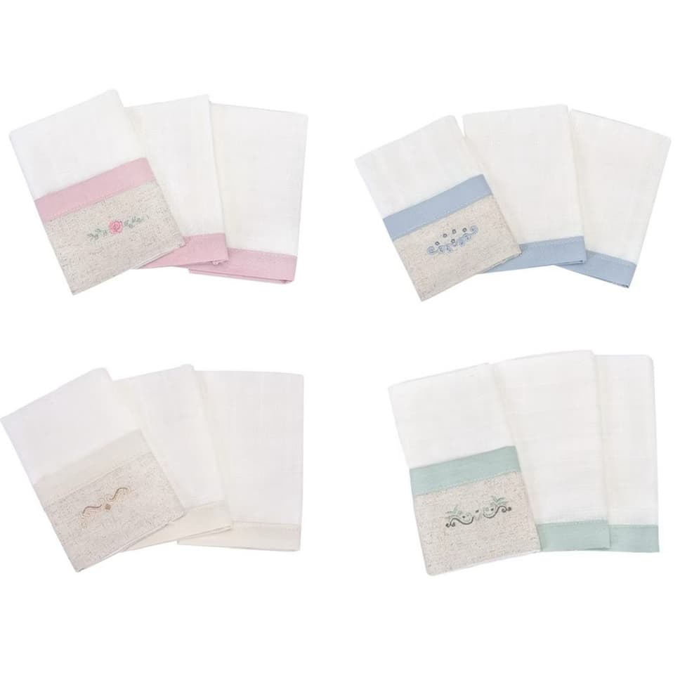 Pano de Boca para Bebê Bordado 3un Premium 100% Algodão Loupiot Nature Minasrey Fralda