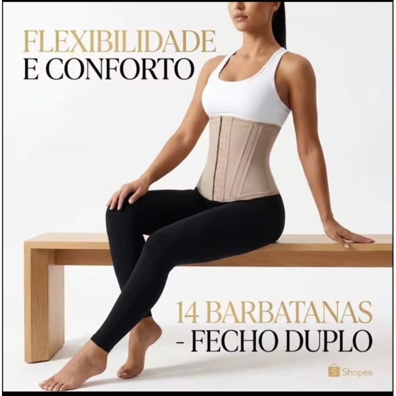 Cinta Modeladora Cetinete Premium – 14 Barbatanas – Alta Compressão e Postura (Não Enrola)