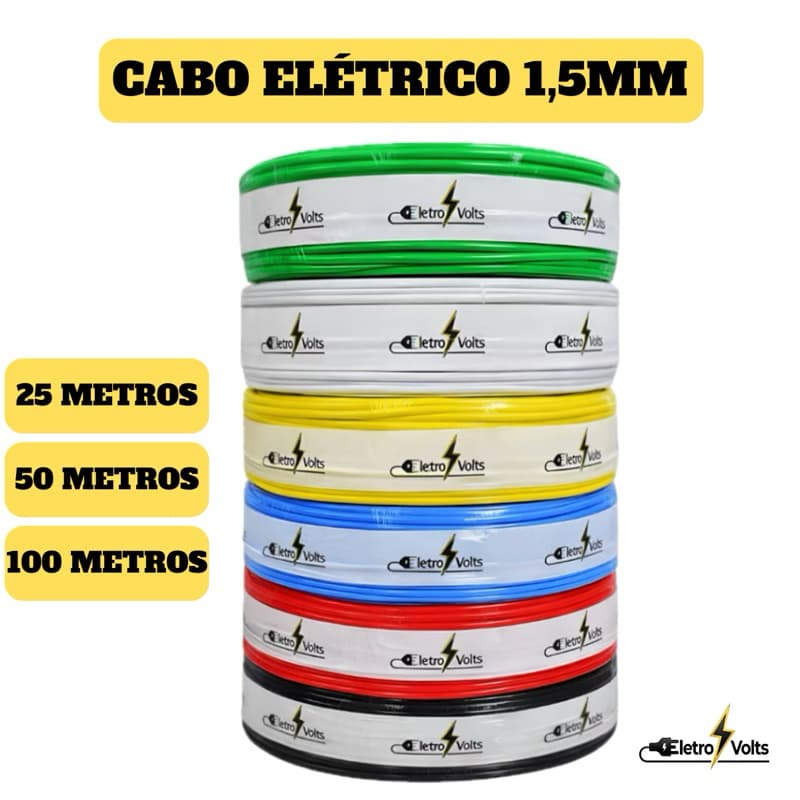 Rolo de Fios e Cabos Flexíveis 1,5mm • 25, 50 E 100 Metros • Selo Certificado Eletricos Anti Chamas