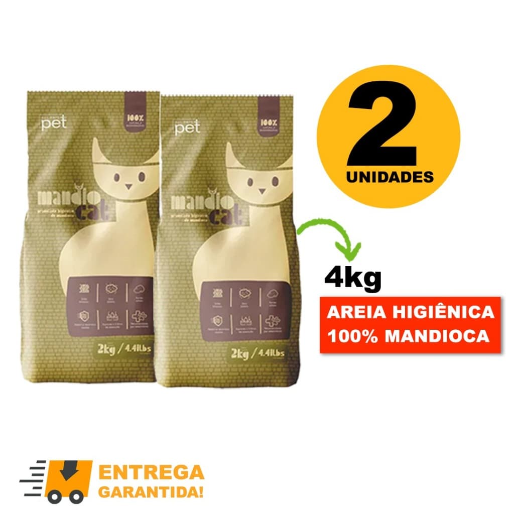 Areia de Gato MandioCat Biodegradável higiênica natural 100% Mandioca 4KG -Envio Rápido