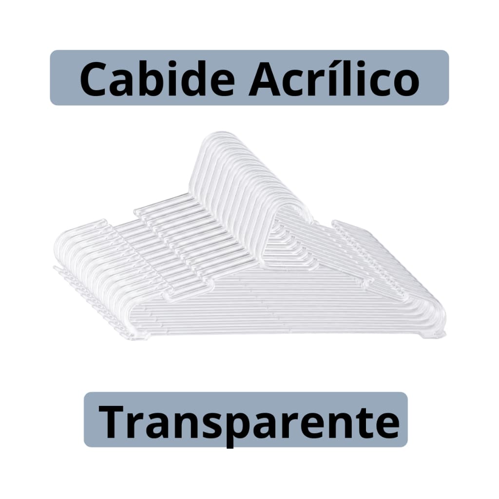 Kit 10, 20, 30, 40 e 50 cabide CRISTAL transparente para roupas acrílico adulto atacado reforçado resistente barato