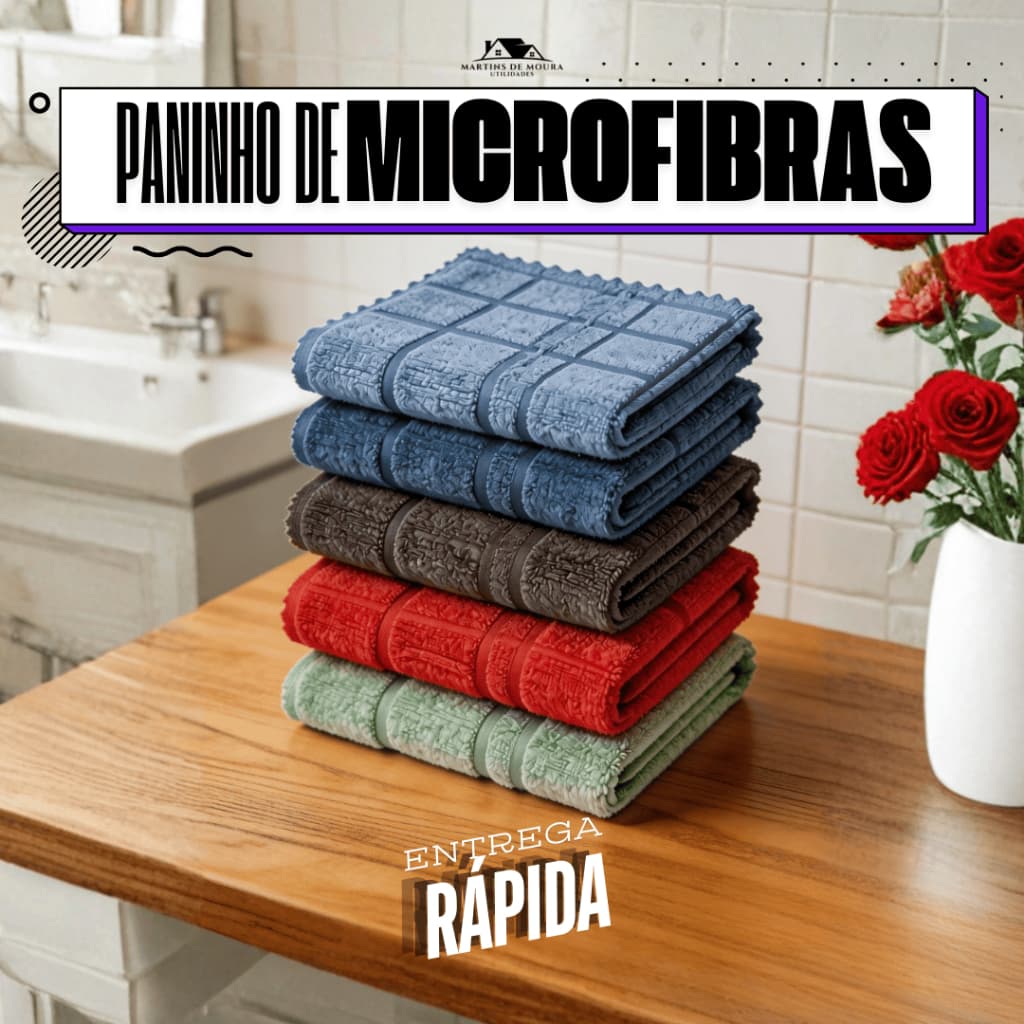 Kit 10 Panos De Limpeza Microfibra 30x30cm alta absorção Multiuso