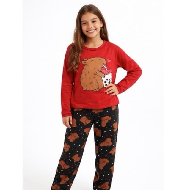 Pijama Infantil longo de Menina Inverno de Malha Calça e Blusa Manga Longa de Frio feminino