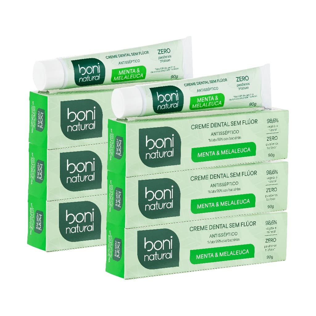 Kit 6 Cremes Dentais Menta e Melaleuca 90g Boni Natural