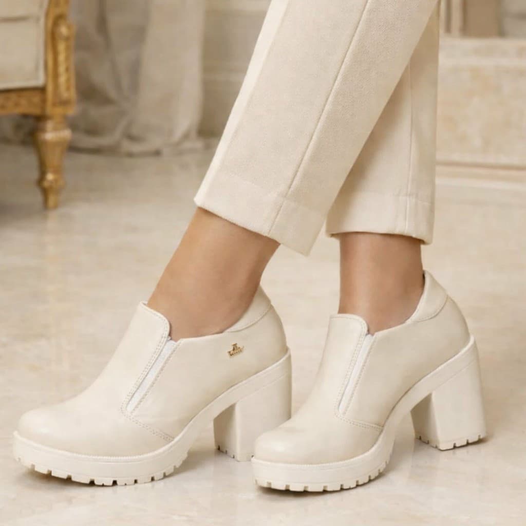Sapato Oxford Feminino Salto Grosso Tratorado Elegante Confortável