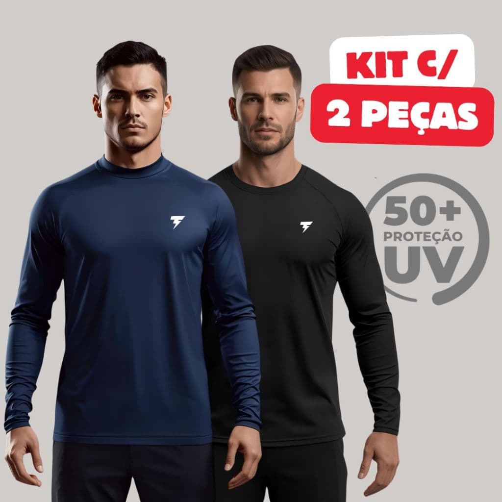 Promoção Kit com 2 Camisa Termica Manga Longa UV50+ Malha fria Academia Corrida Símbolo Refletivo