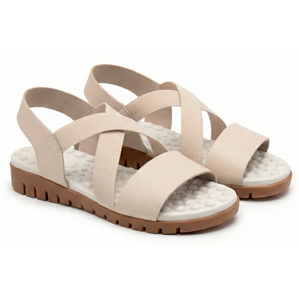 Sandália Feminina Ortopédica em Couro Casual Elastico Leve Macia Esporão Fascite Anatômica Confort