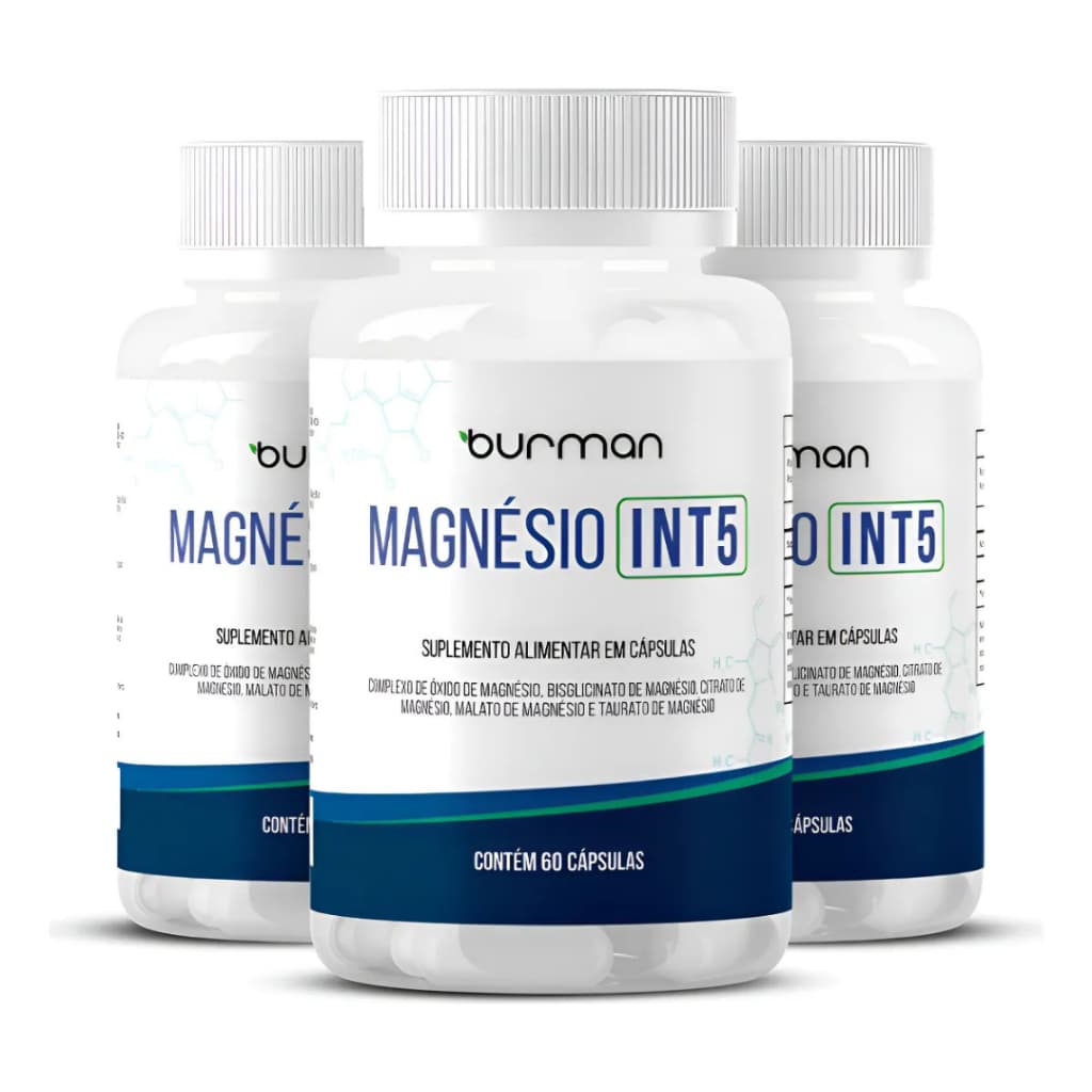 Magnésio INT5 - Kit 3 Potes - 60 Cápsulas por pote – 5 Tipos de Magnésio Alta Absorção