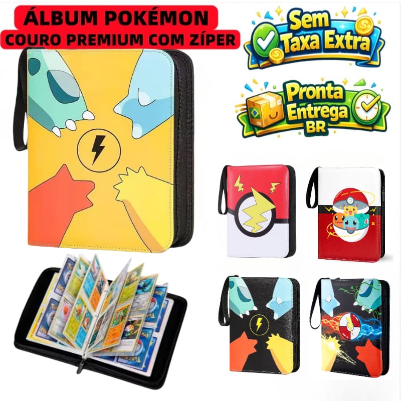 Pokémon Card Book 400 folhas 2x2 pasta de grande capacidade livro de coleção de cartas de couro com zíper