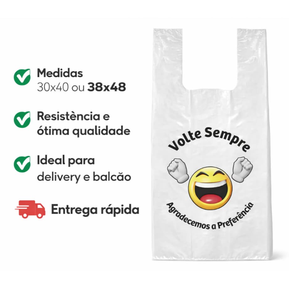 Sacola Plástica Volte Sempre 38x48 ou 30x40 Sacola Virgem Reforçada 100 ou 500un