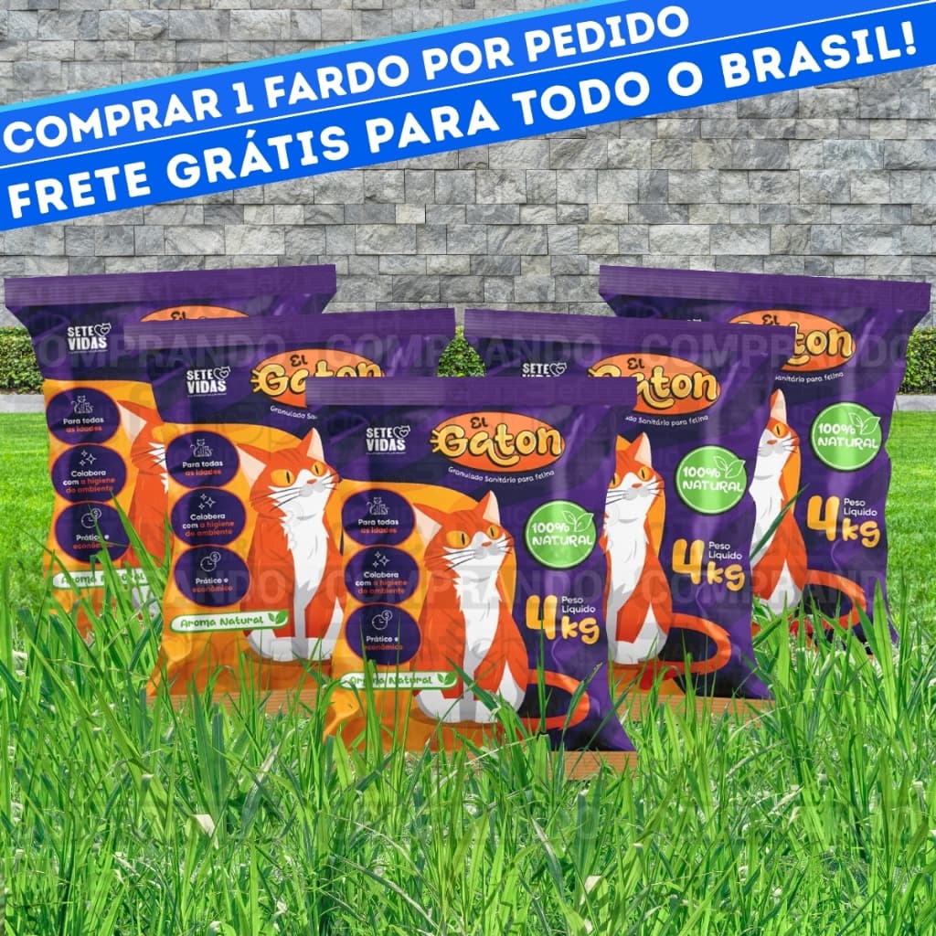 Kit Fardo 5 Pacotes de Areia Granulado Sanitário de Gato Aromatizado Absorção El Gaton Lavanda 20KG