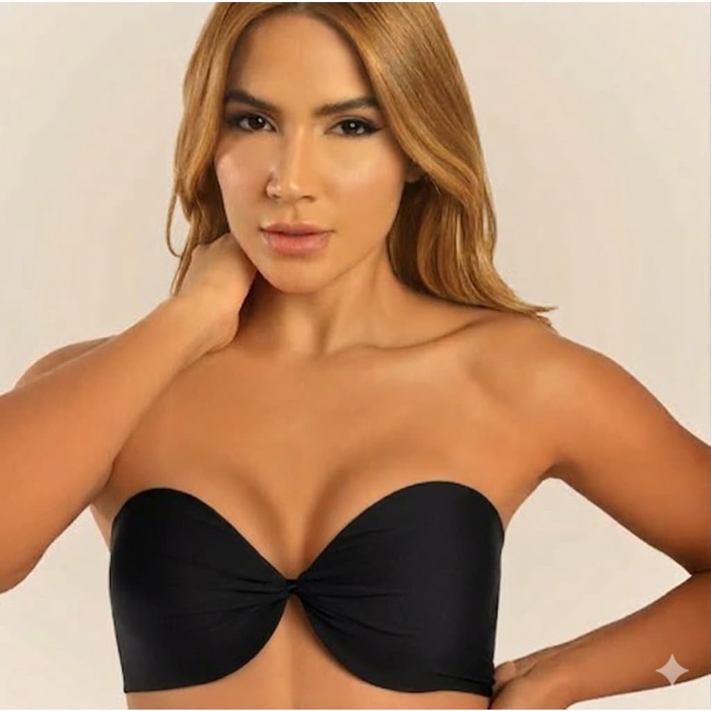 Sutiã Drapeado Tomara que Caia com Bojo e Aro Liso de Alta Sustentacao Push Up Confortavel