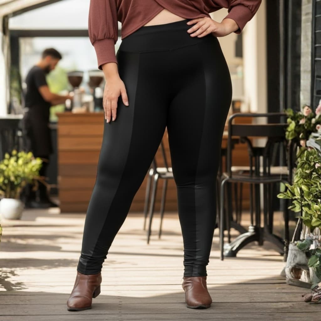 Calça Montaria Feminina Plus Size Legging Cintura Alta Flanelada Grossa Felpuda Casual