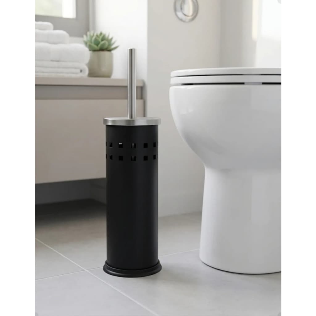 Escova Sanitária Inox Vaso Banheiro Limpeza C/ Suporte Preta