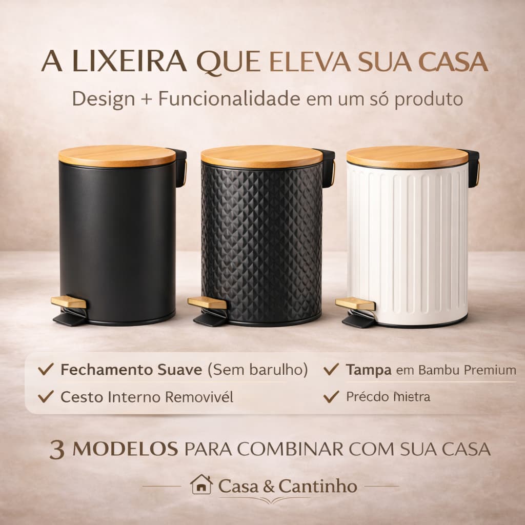 Lixeira Com Tampa e Pedal de Bambu para Casa Banheiro Cozinha Grande Amortecedor Decorativa Multiuso