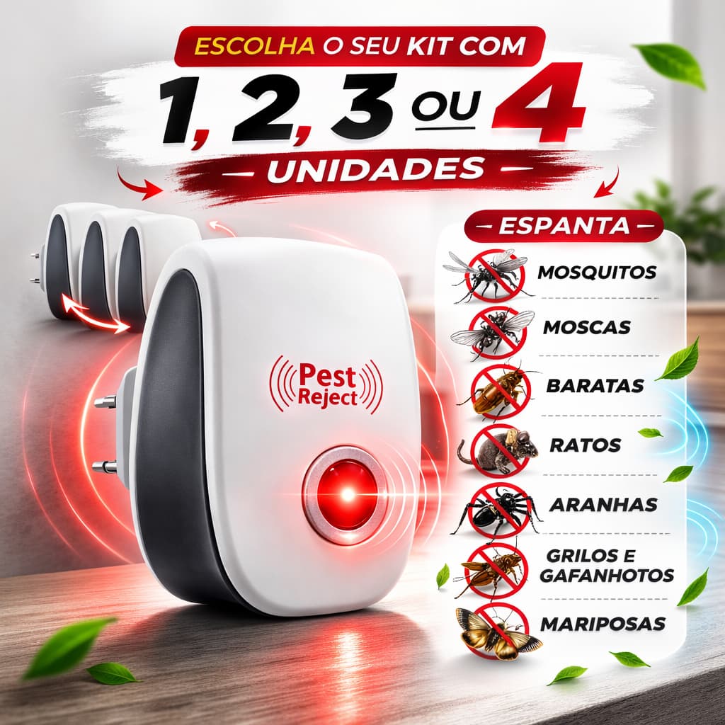 Kit 1/2/3/4 Repelente Eletrônico Ultrassônico Bivolt Proteção Doméstica