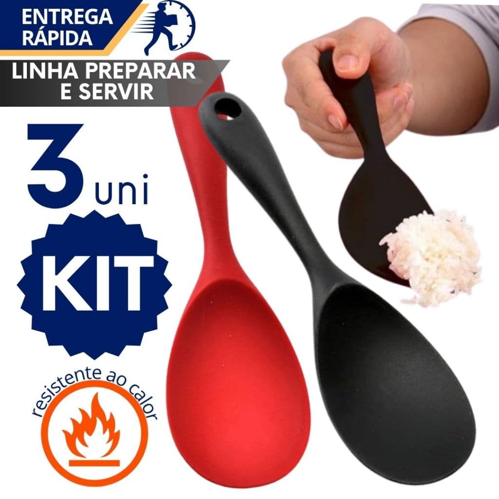 Colher de Silicone 21cm Para Servir Arroz Gohan Japonês Resistente Alta Temperatura