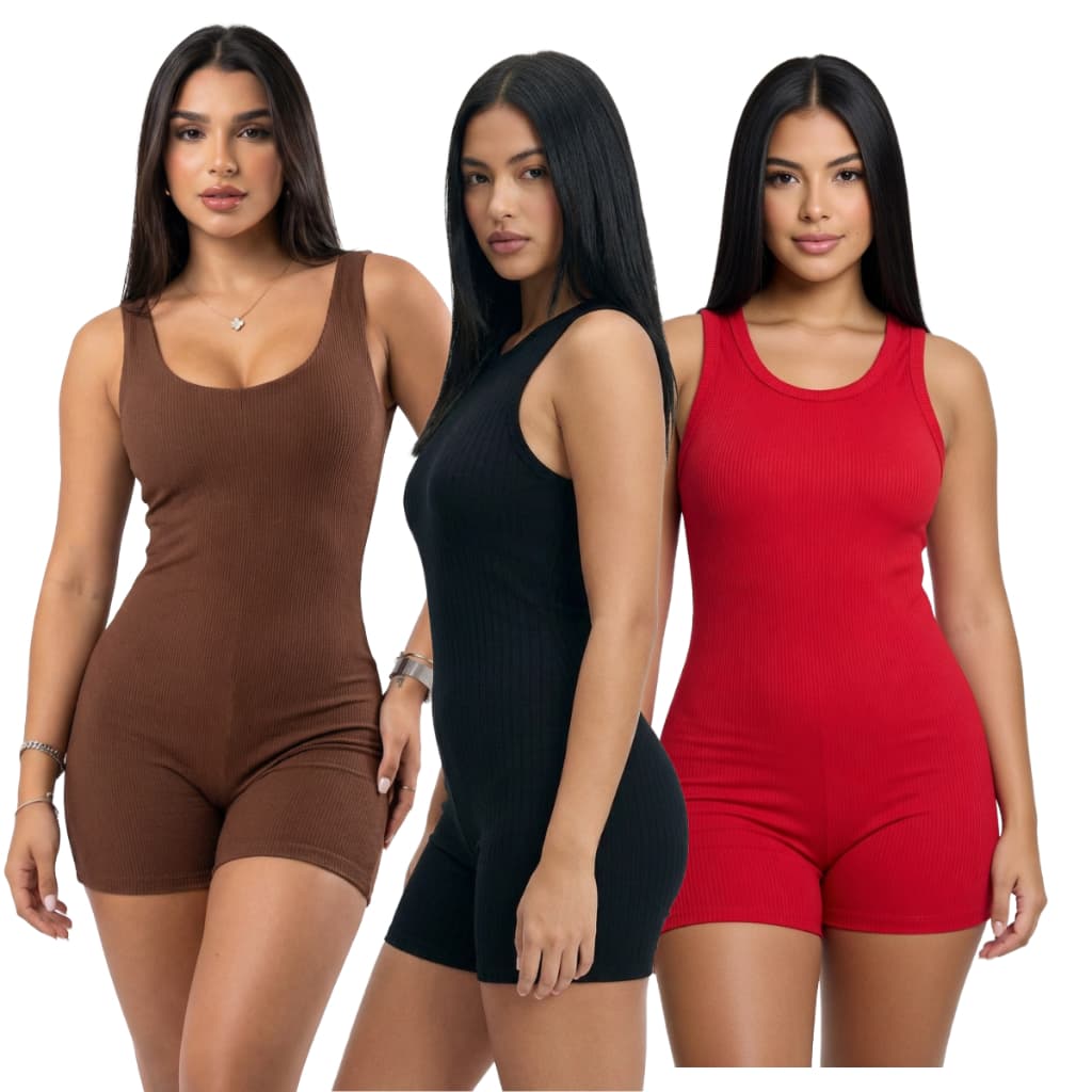 Macaquinho Feminino Canelado Curto Anarruga Ajustado Roupa Feminina Estilosa