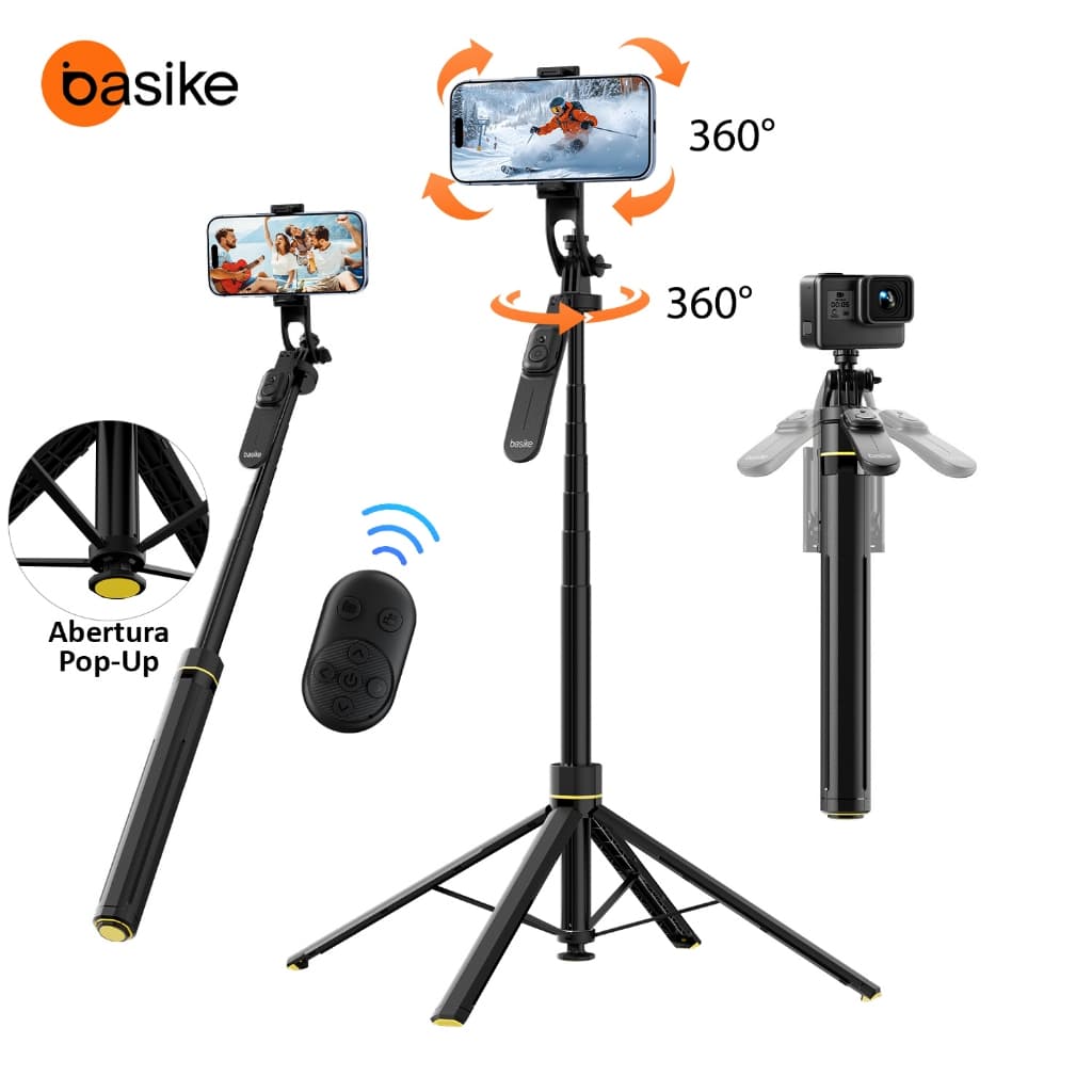 Basike Bastão De Selfie Para Celular Bluetooth Suporte De Quatro Pernas 1.8M Controle Remoto Integrado Abertura Pop-Up