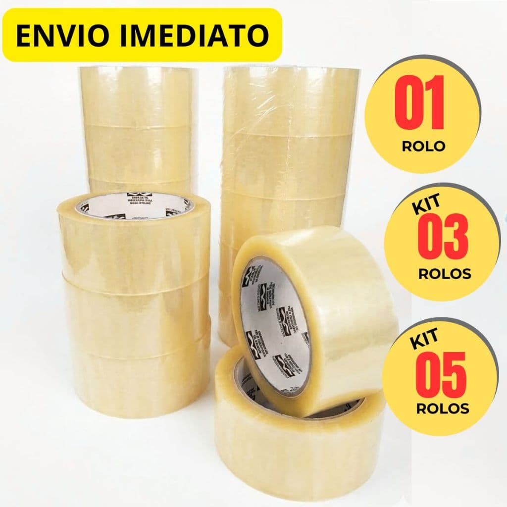 5 ROLOS DE FITA ADESIVA TRANSPARENTE LARGA 45X100 PARA EMPACOTAMENTO