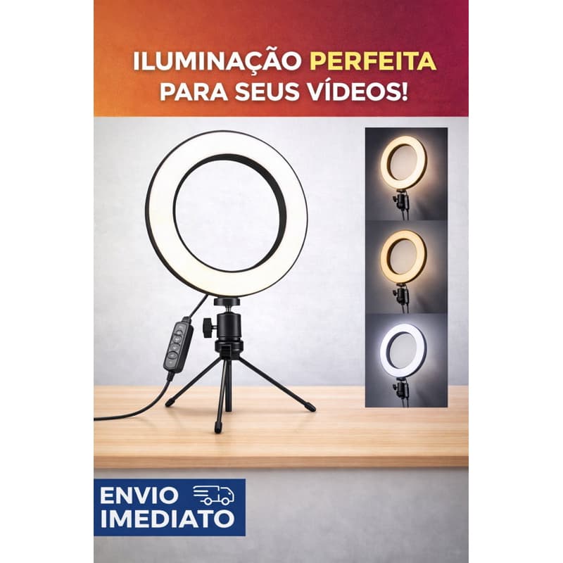 Ring Light de Mesa Blogueira Portátil Luminária De Led 6 Polegadas + Tripé De 16 Cm