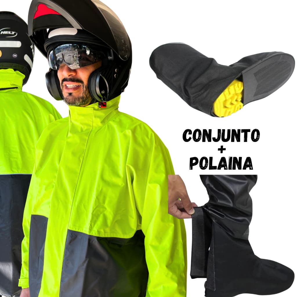 Kit Conjunto Roupa Capa De Chuva Nylon Emborrachado Motoqueiro + Polaina Galocha Bota Impermeável