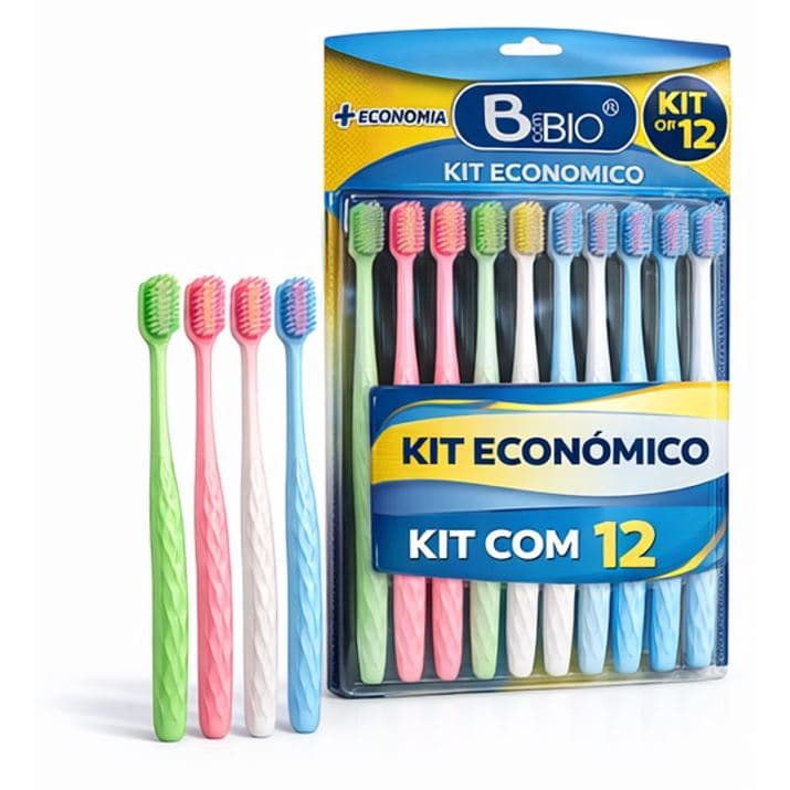 Pacote Com 12 Escovas De Dentes Super Macias Coloridas B Com Bio