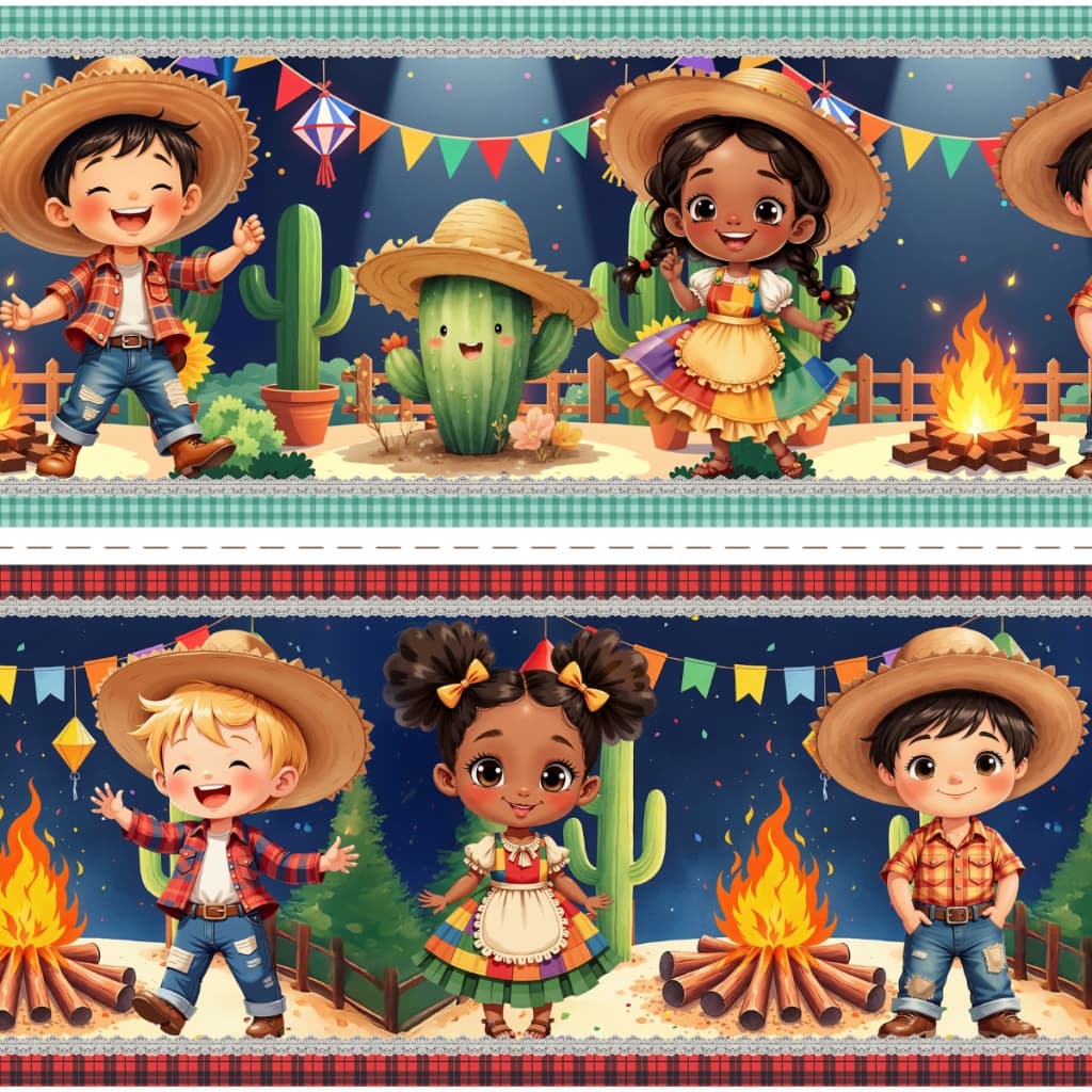 Tricoline Digital Barrado Festa Junina São João 100% Algodão 55x150cm Tecido Pano Prato Maria Flor