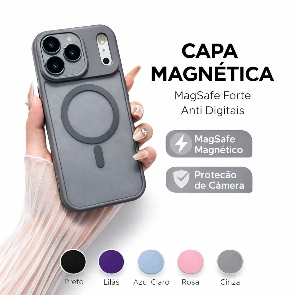 Capa Magnética para iPhone 11 12 13 14 15 16 17 Pro Max Fosca Translúcida Luxo Antichoque Magsafe
