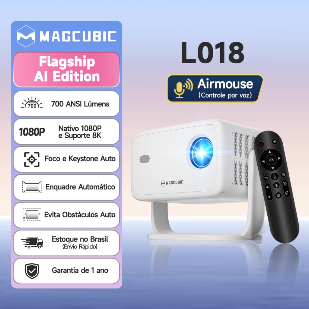 MAGCUBIC L018 Projetor 1080p Nativo 4k Profissional Android 14 Foco Automático Desvio de Obstáculos WiFi 6 BT5.4
