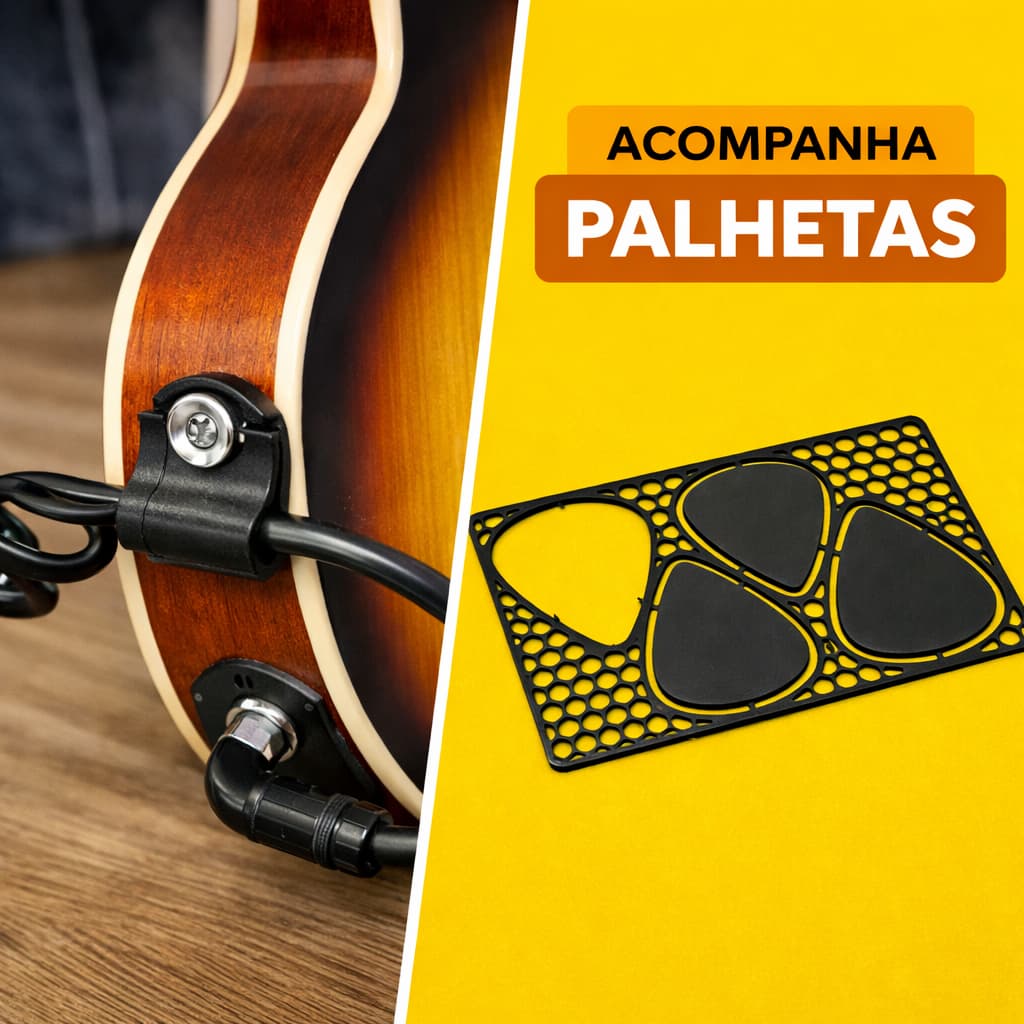 Trava de Correia Strap Lock para Guitarra e Baixo com Palheta |  Segura Antideslizante Kit 2 Unidades