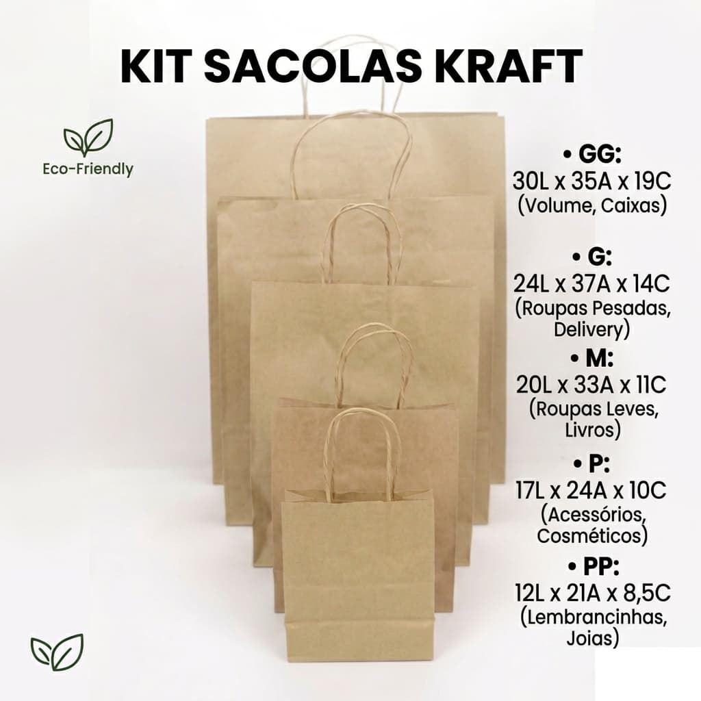 Sacolas Papel Kraft PP P M G GG