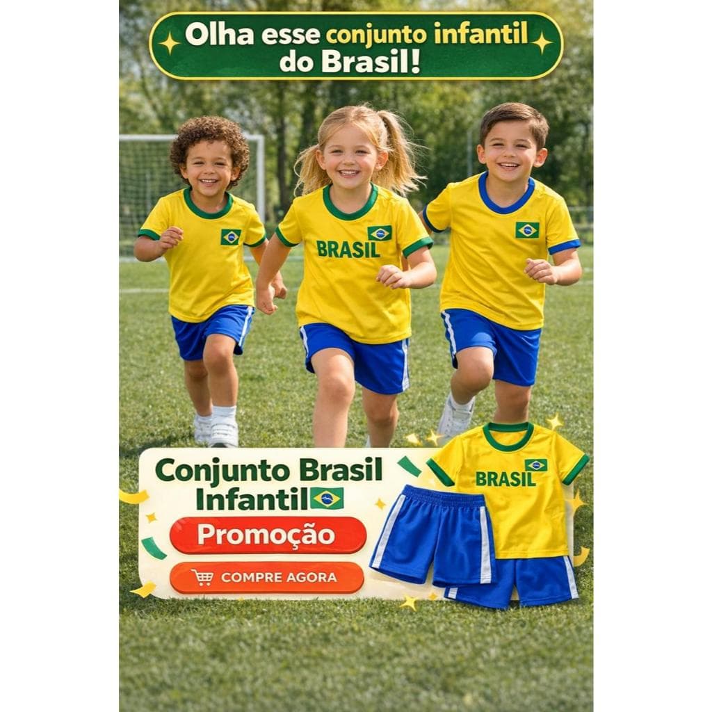 kit Infantil Brasil copa 2026! Tamanhos do 1 ao 14. Escudo bordado! Envio Imediato!
