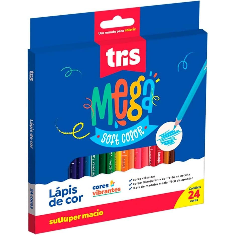 Lápis de Cor Tris Mega Soft Color - 24 Cores