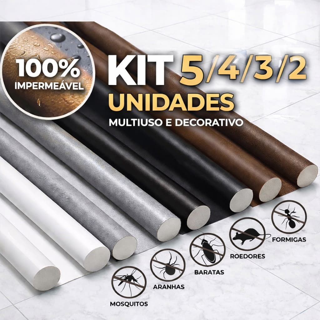 Kits 5/4/3/2 Veda Porta Impermeável Proteção de Porta Protetor Impermeável Rolinho Duplo 80cm Comprimento