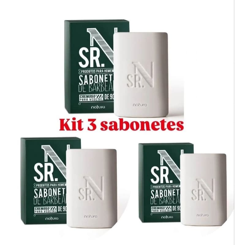 kit com 3 sabonetes em barra SRN masculino Natura 90g cada.