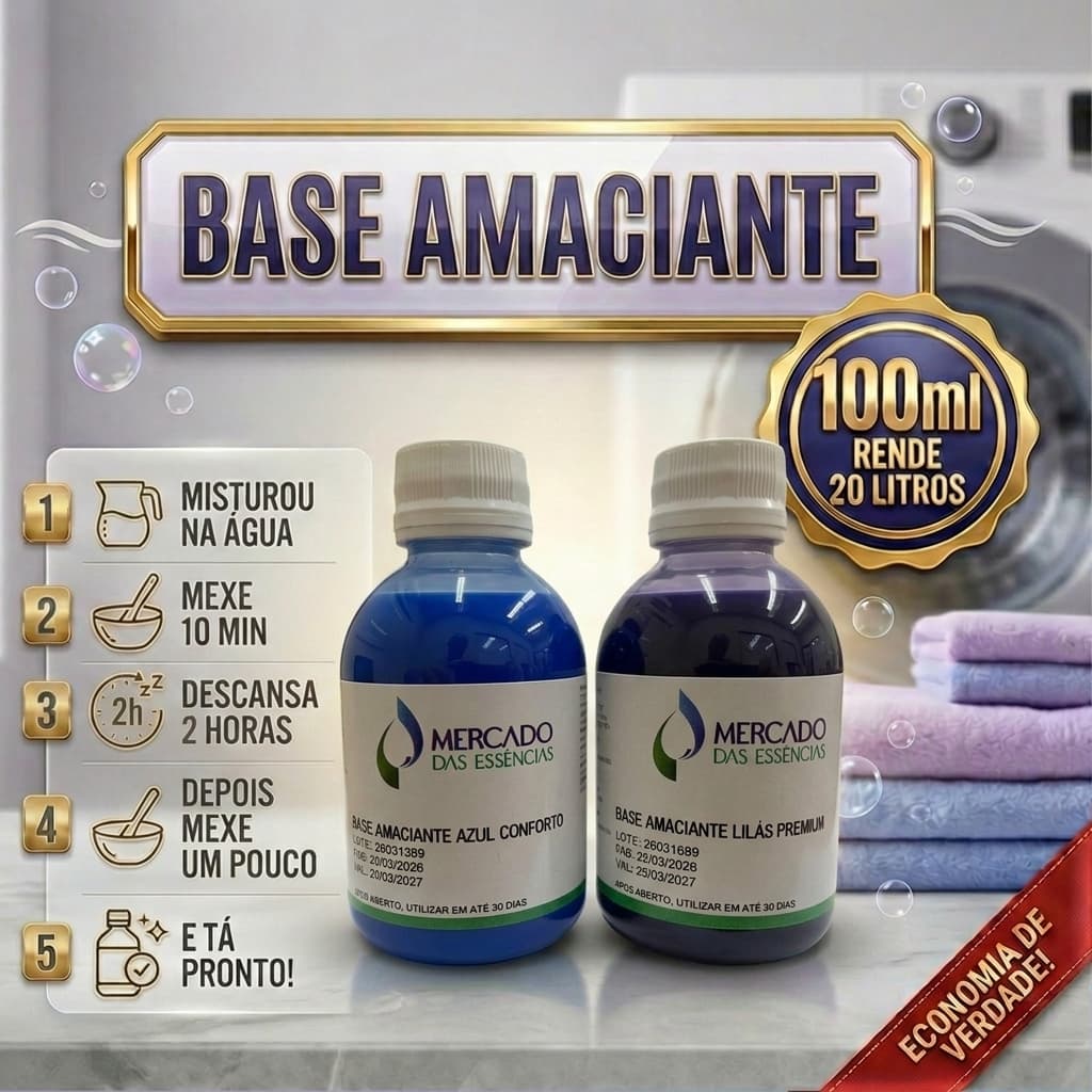 Base Amaciante Concentrada 100ml Faz 20 litros perfumada tipo Conforto / Premium RENDE MUITO