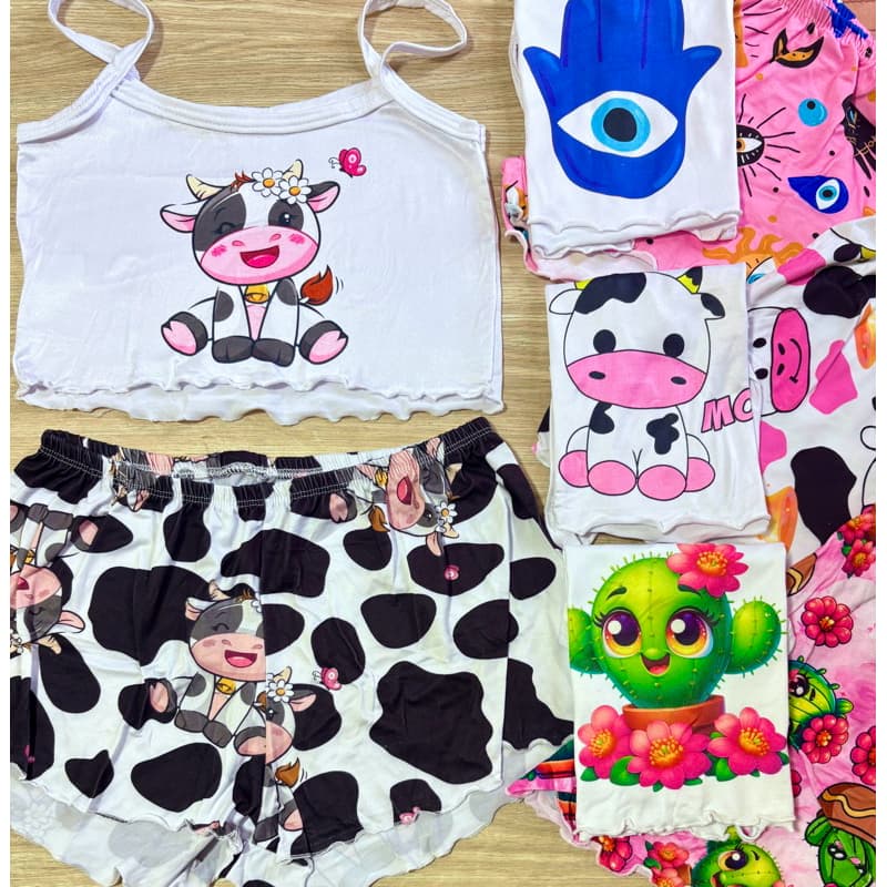 Pijama Feminino baby doll croped e short verão, vaquinha, vitória secret