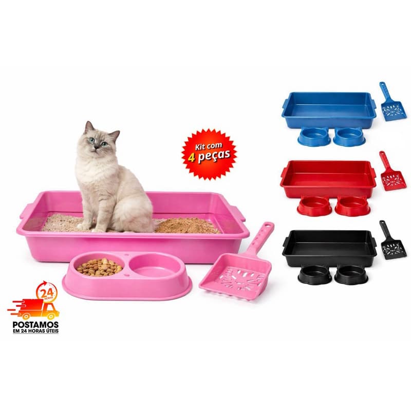 Bandeja Higiênica Caixa de Areia Sanitaria + Comedouros + Pá para Gatos 🐱🐕