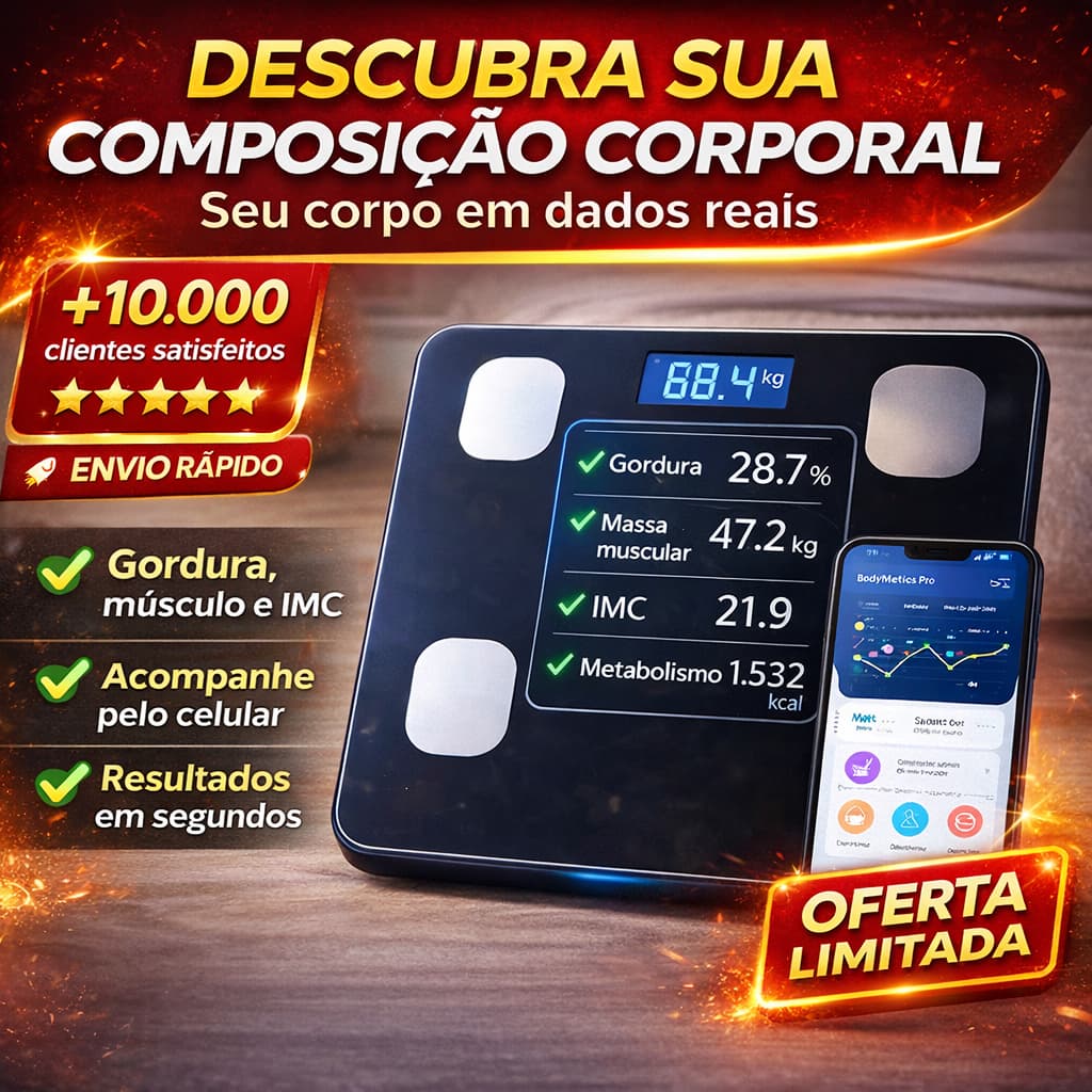 Balança Digital Bioimpedância Bluetooth Alta Precisão Gordura Corporal Massa Muscular App Até 140kg